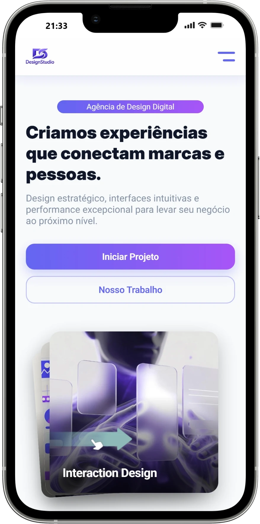 Prévia do site em um smartphone