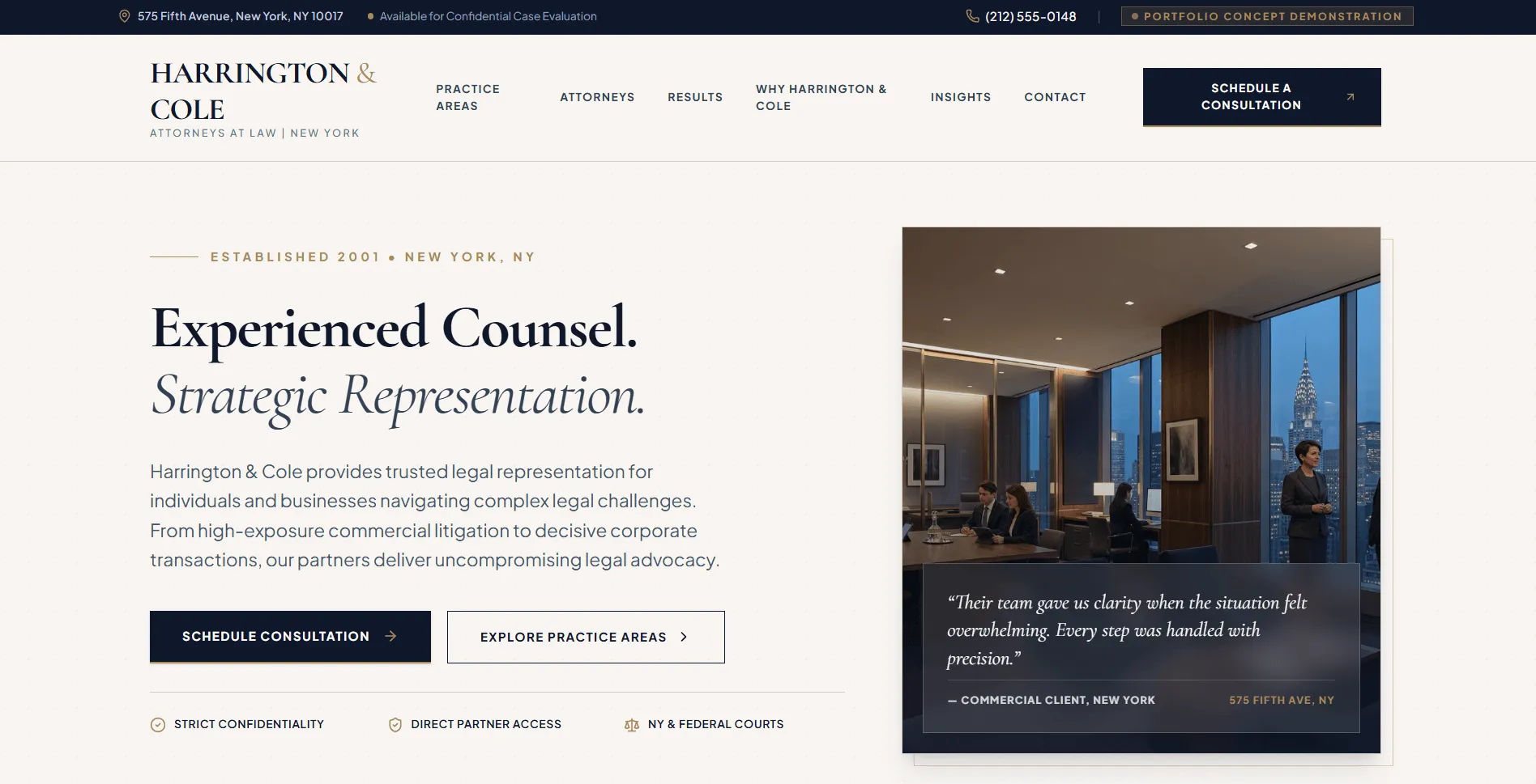 Harrington & Cole law firm website screenshot